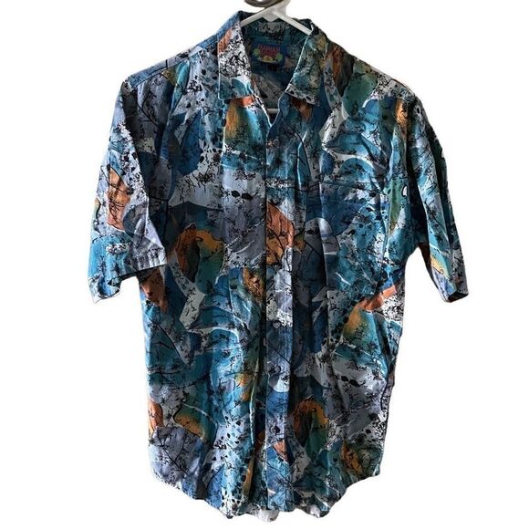 HawaiiBlues Men’s Shirt S Vintage Abstract Motif Cotton Rayon Hawaiian - Picture 1 of 6